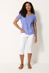 M&Co Blue Leaf Print Cotton Henley Top| M&Co 1