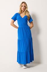 M&Co Blue Notch Neck Tiered Cotton Maxi Dress | M&Co 1