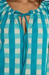 PixieGirl Petite Women's Teal Green Check Cotton Tie Neck Maxi Dress | PixieGirl 4