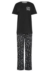 LTS Tall Women's Black 'Cosmic Dreaming' Slogan Cotton Wide Leg Pyjama Set | Long Tall Sally 5