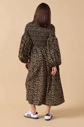 PixieGirl Petite Women's Brown Animal Shirred Puff Sleeve Maxi Dress | PixieGirl 2