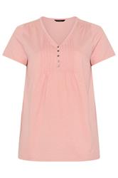 EVANS roze katoenen Henley-top met korte mouwen