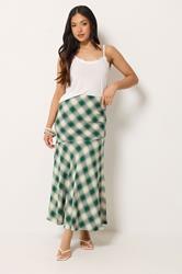 PixieGirl Petite Women's Dark Green Blurred Check Maxi Skirt | PixieGirl 3
