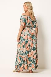 YOURS Plus Size Cream Leaf Tie Neck Bardot Maxi Dress | Yours Clothing 4