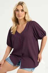 YOURS Plus Size Purple Button Textured Blouse | Yours Clothing 3