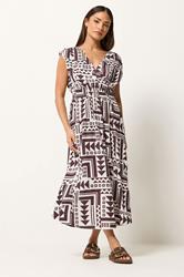 PixieGirl Petite Women's Chocolate Brown Abstract Midi Dress | PixieGirl 1