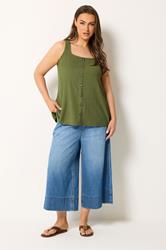 YOURS Plus Size Khaki Green Button Vest | Yours Clothing 1