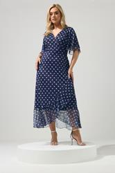 YOURS LONDON Plus Size Navy Blue Polka Dot Wrap Dress | Yours Clothing 3
