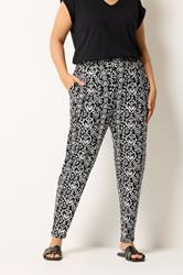 YOURS Plus Size Black Ikat Print Harem Trousers | Yours Clothing 3