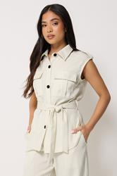 PixieGirl Petite Women's Set Ivory White Belted Utility Shirt & Wide Leg Trousers | PixieGirl 5