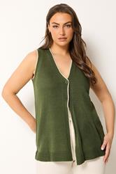 YOURS Curve Khaki Green Contrast Trim Knitted Waistcoat | Yours Clothing 3