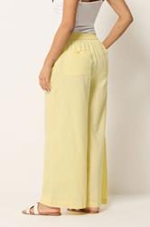 PixieGirl Petite Women's Yellow Button Linen Wide Leg Trousers | PixieGirl 2