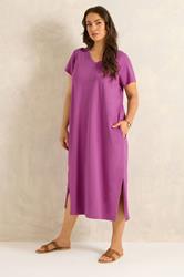 EVANS Plus Size Purple Cotton Midi Dress | Evans 3