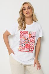YOURS Plus Size White & Pink 'Lisbon Portugal' Graphic T-Shirt | Yours Clothing 3