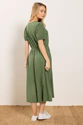 M&Co Khaki Green Broderie Sleeve Cotton Midi Dress | M&Co 2