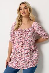 YOURS Plus Size Red Abstract Tie Neck Blouse | Yours Clothing 3