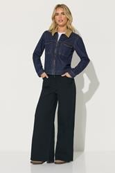 PixieGirl Petite Women's Indigo Blue Contrast Collar Trucker Jacket | PixieGirl 1