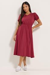 M&Co Petite Berry Red Broderie Sleeve Cotton Midi Dress | M&Co 3