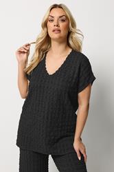 Yours Plus Size Black Set Bubble Textured Top & Trousers | Yours Clothing 1