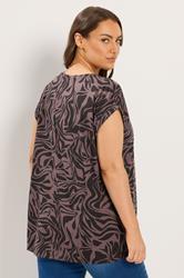 YOURS Plus Size Brown Zebra Print V-Neck T-Shirt | Yours Clothing 2