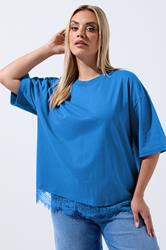 LIMITED COLLECTION Plus Size Cobalt Blue Lace Hem T-Shirt | Yours Clothing 3