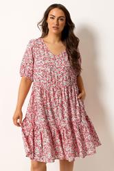 YOURS Plus Size Pink & White Floral Tiered Smock Dress | Yours Clothing 3