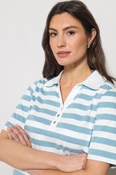 M&Co Blue & White Stripe Cotton Short Sleeve Polo Shirt | M&Co 4