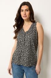 M&Co Black Leaf Print Button Detail Cotton Vest Top | M&Co 3