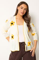 YOURS Curve Ivory White Sunflower Knitted Cardigan | Yours Clothing 2