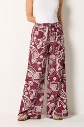 LTS Tall Women's Berry Red Paisley Linen Wide Leg Trousers | Long Tall Sally 2