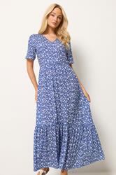 M&Co Navy Blue Floral Notch Neck Maxi Dress | M&Co 1