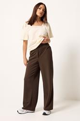 PixieGirl Petite Women's Chocolate Brown Scuba Button Trousers | PixieGirl 3