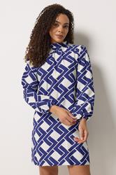 M&Co Blue Geometric Print Belted Tunic Dress | M&Co 3