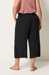 YOURS Plus Size Black Scallop Trim Crinkle Cropped Trousers | Yours Clothing 2