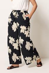 YOURS Plus Size Black Floral Textured Wide Leg Trousers | Yours Clothing 1