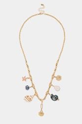 Gold Tone Shell Charm Statement Necklace | Yours Clothing 3