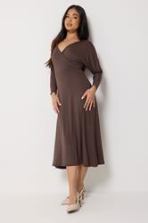 PixieGirl Petite Women's Chocolate Brown Wrap Midi Dress | PixieGirl 1