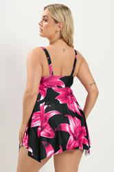 YOURS Plus Size Black Floral Knot Front Tankini Top | Yours Clothing 2