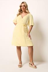 YOURS Plus Size Yellow Puff Ball Wrap Dress | Yours Clothing 2