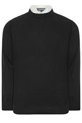 BadRhino Big & Tall Black Cable Knit Mock Shirt Jumper