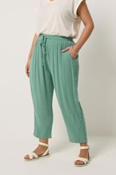 YOURS Plus Size Mint Crochet Side Crop Trousers | Yours Clothing 3