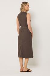 LTS Tall Chocolate Brown Zip Front Denim Midi Dress | Long Tall Sally 5