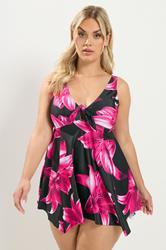YOURS Plus Size Black Floral Knot Front Tankini Top | Yours Clothing 3