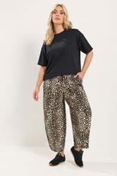 YOURS Plus Size Black Leopard Print Crinkle Barrel Trousers | Yours Clothing 3