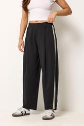 PixieGirl Petite Women's Black Side Stripe Detail Barrel Leg Trousers | PixieGirl 1