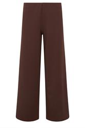 PixieGirl Petite Women's Chocolate Brown Scuba Wide Leg Trousers | PixieGirl 5