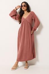 PixieGirl Petite Women's Pink Woven Tie Back Smock Dress | PixieGirl 1