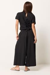 PixieGirl Petite Women's Set Black Cotton Cheesecloth Top & Cropped Trousers | PixieGirl 1