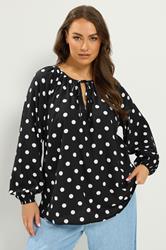 YOURS Plus Size Black Polka Dot Print Blouse | Yours Clothing 3