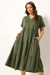 YOURS Plus Size Khaki Green Tiered Maxi Dress | Yours Clothing 3